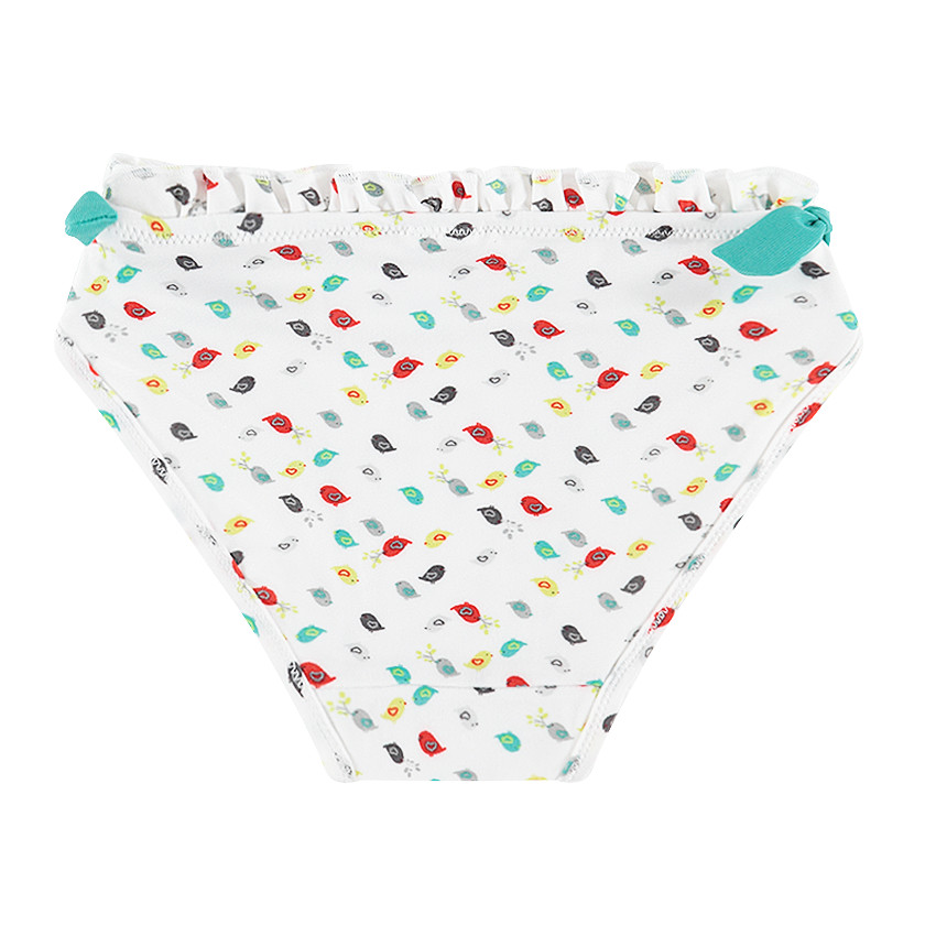 Εμπριμέ μαγιό-σλιπ με φιογκάκια και βολάν 