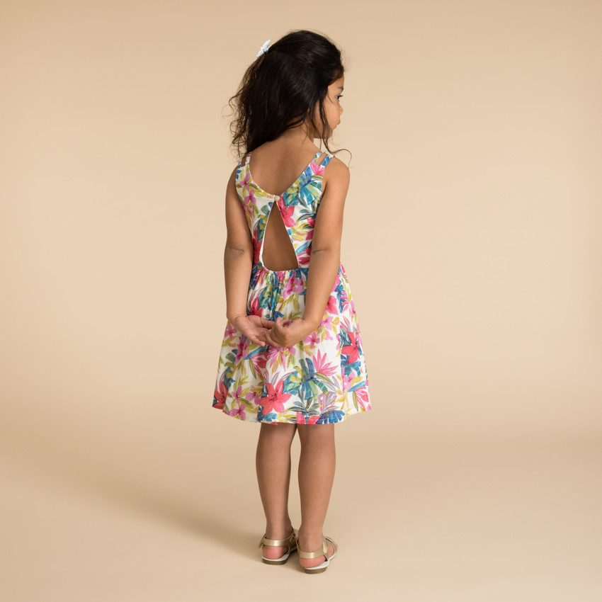 Φόρεμα με διπλές τιράντες και σχέδιο Hibiscus για κορίτσι 