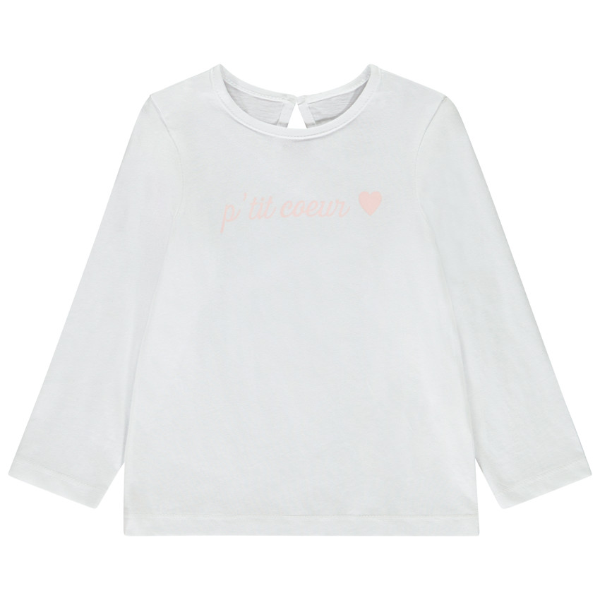 T-shirt μακρυμάνικο μονόχρωμο με εκτύπωση για μωρό κορίτσι 