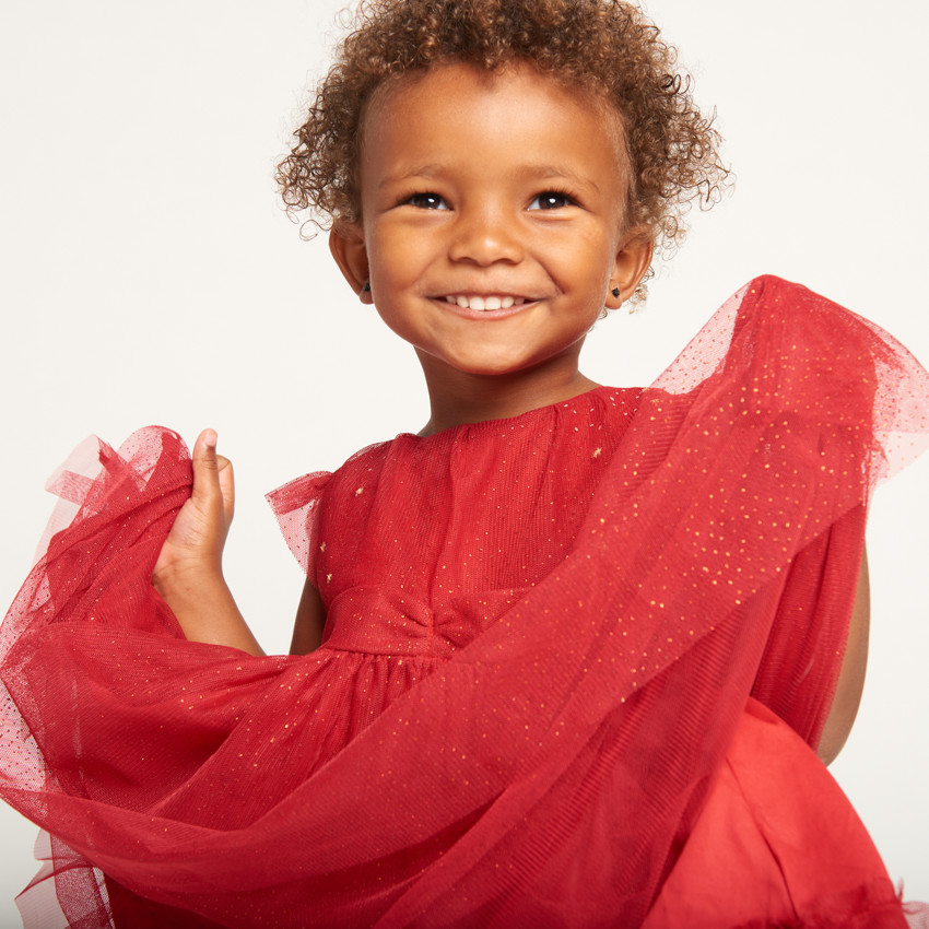 Robe de fête manches courtes en tulle pailleté pour bébé fille 
