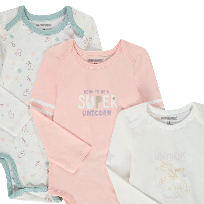 Σετ από 7 bodies μακρυμάνικα από jersey print μονόκερος για bebe κορίτσι 