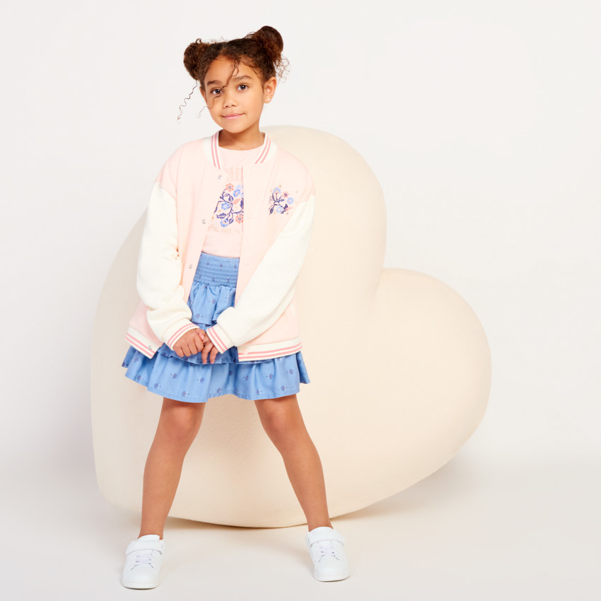 Φούστα με βολάν και εμπριμέ μέση smockey για κορίτσι 