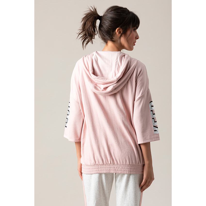 Ζακέτα από φανέλα με φερμουάρ, κουκούλα και τυπωμένες φράσεις 