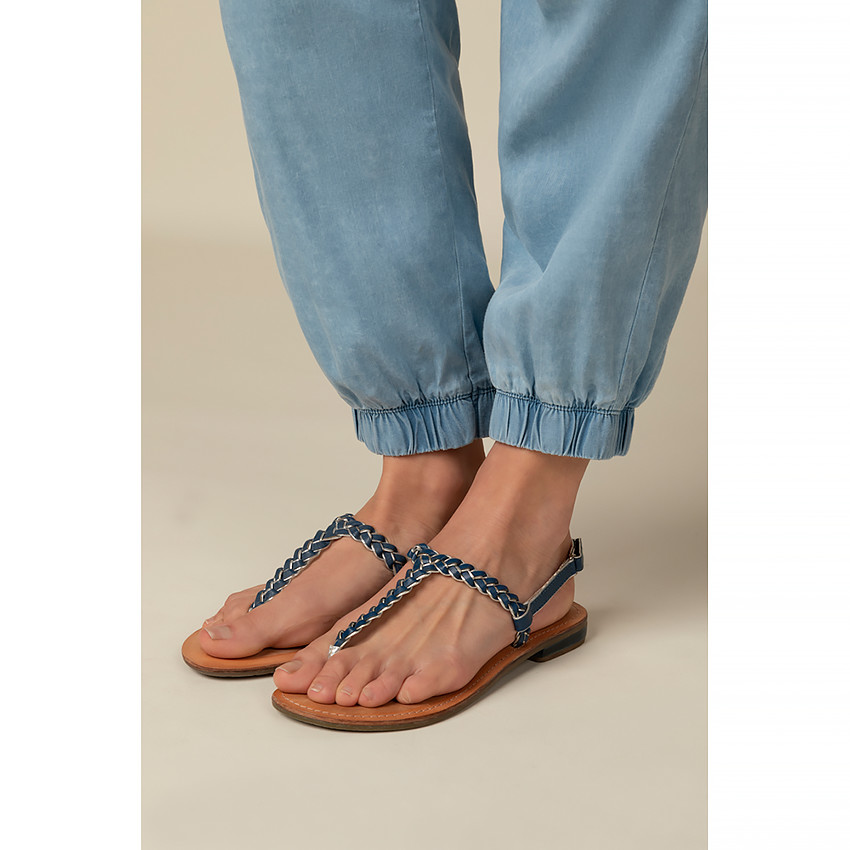 Pantalon fluide noué effet jean de grossesse 