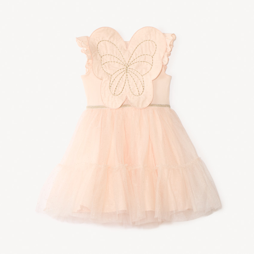 Robe bi-matière effet 2-en-1 avec ailes de papillon pour bébé fille 