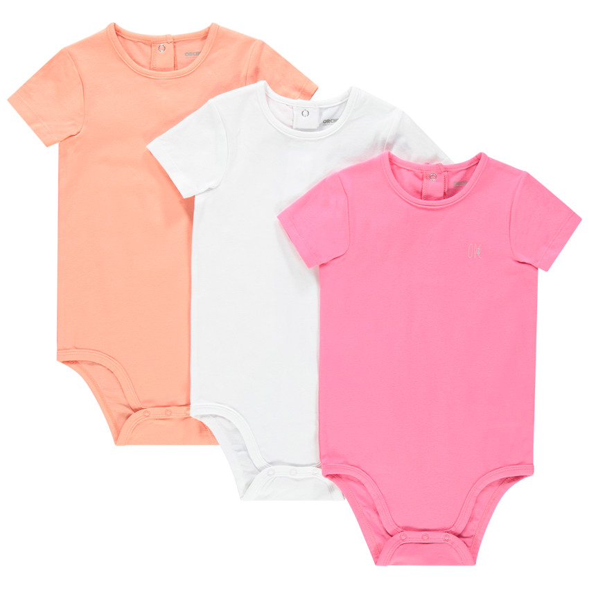 Σετ από 3 μονόχρωμα κοντομάνικα σώματα για κορίτσι μωρό 
