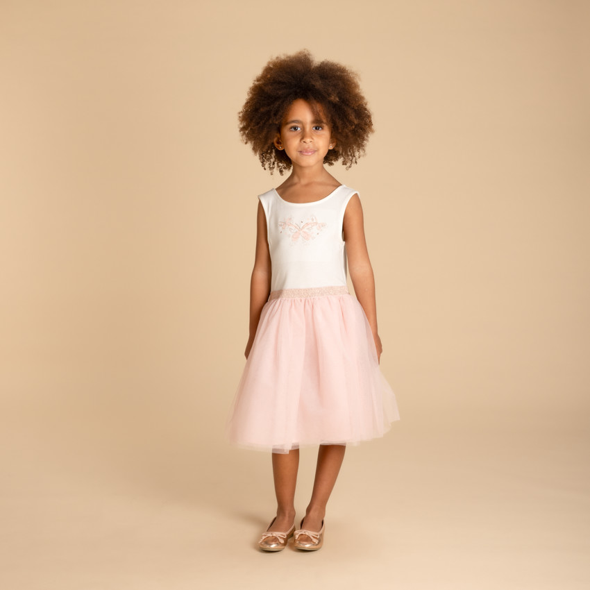 Αμάνικο φόρεμα bi-matière με κάπα πεταλούδα για κορίτσι 