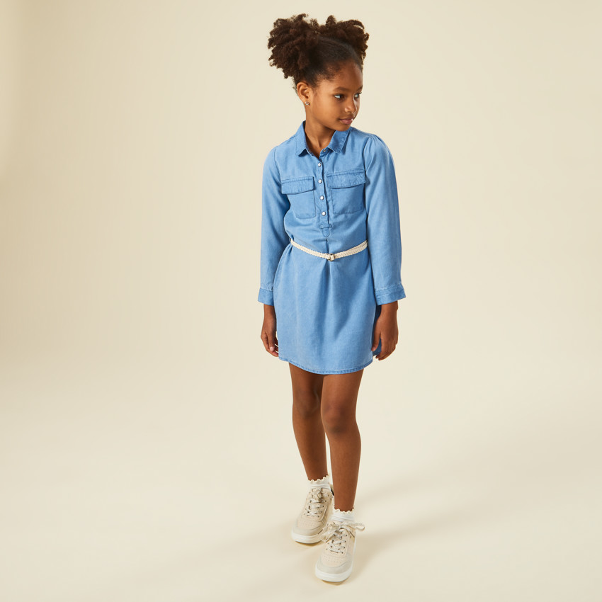 Φόρεμα πουκάμισο με πλεκτή ζώνη για κορίτσι 