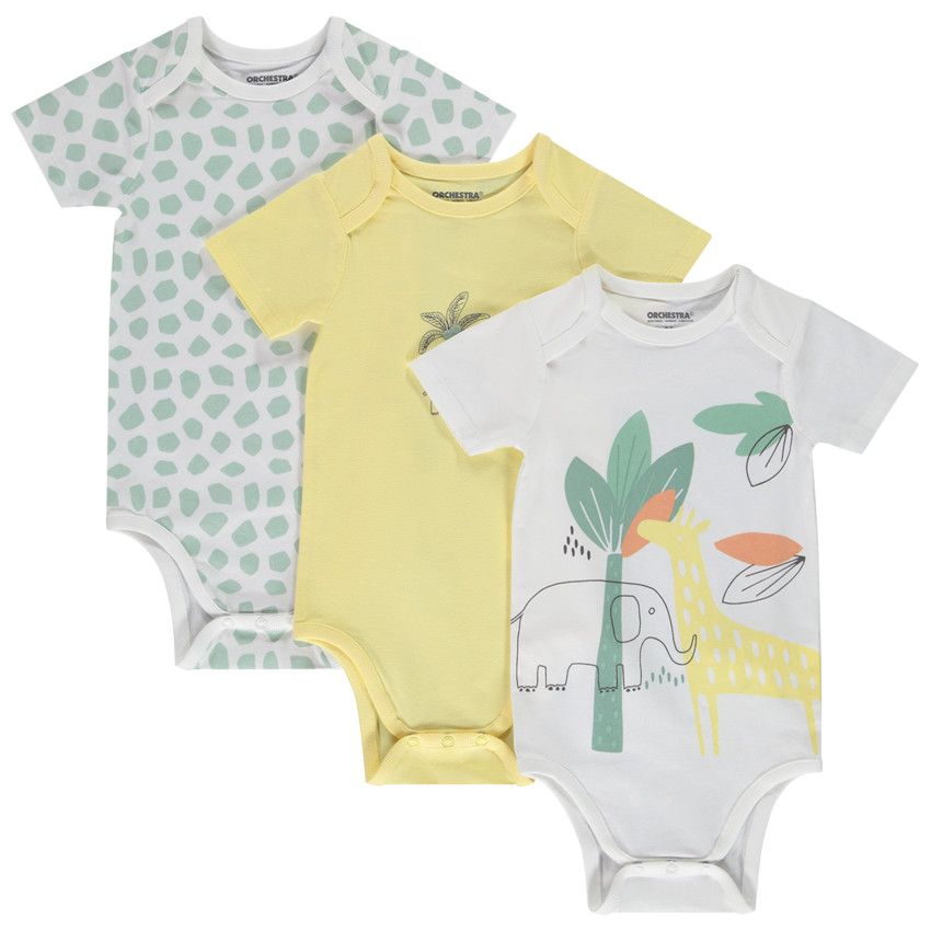 Σετ από 3 φανταχτερά κορμάκια με κοντά μανίκια για αγόρι - διαφορετικά ανοίγματα ανάλογα με την ηλικία 