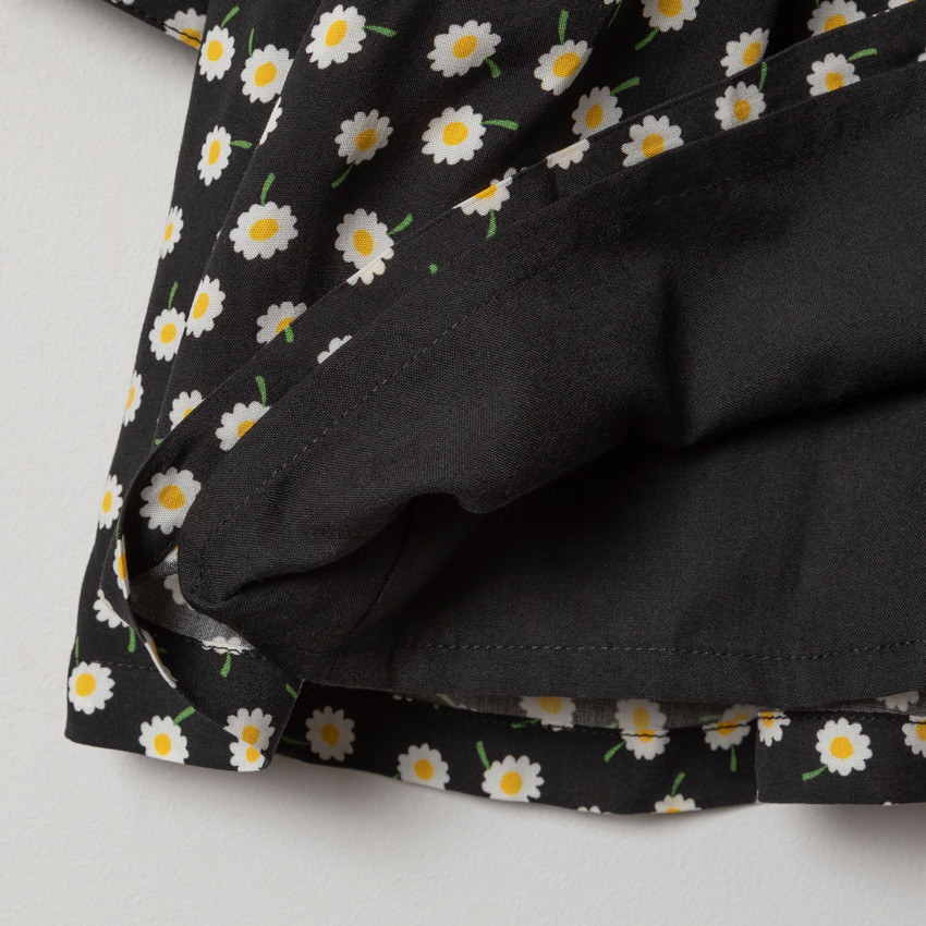 Robe manches longues à fleurs et col en simili cuir 