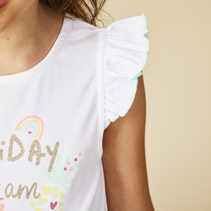 Φόρεμα κοντομάνικο effet 2 en 1 print με γκλίτερ για κορίτσι 