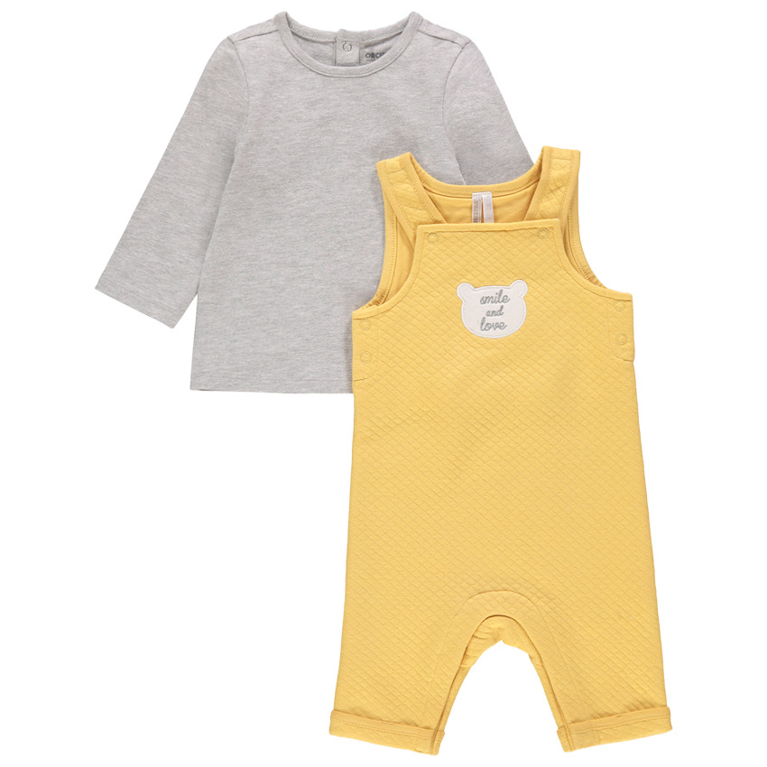 Σύνολο σαλόπετας από πλεκτό με κέντημα αρκούδας και μονόχρωμο μπλουζάκι 