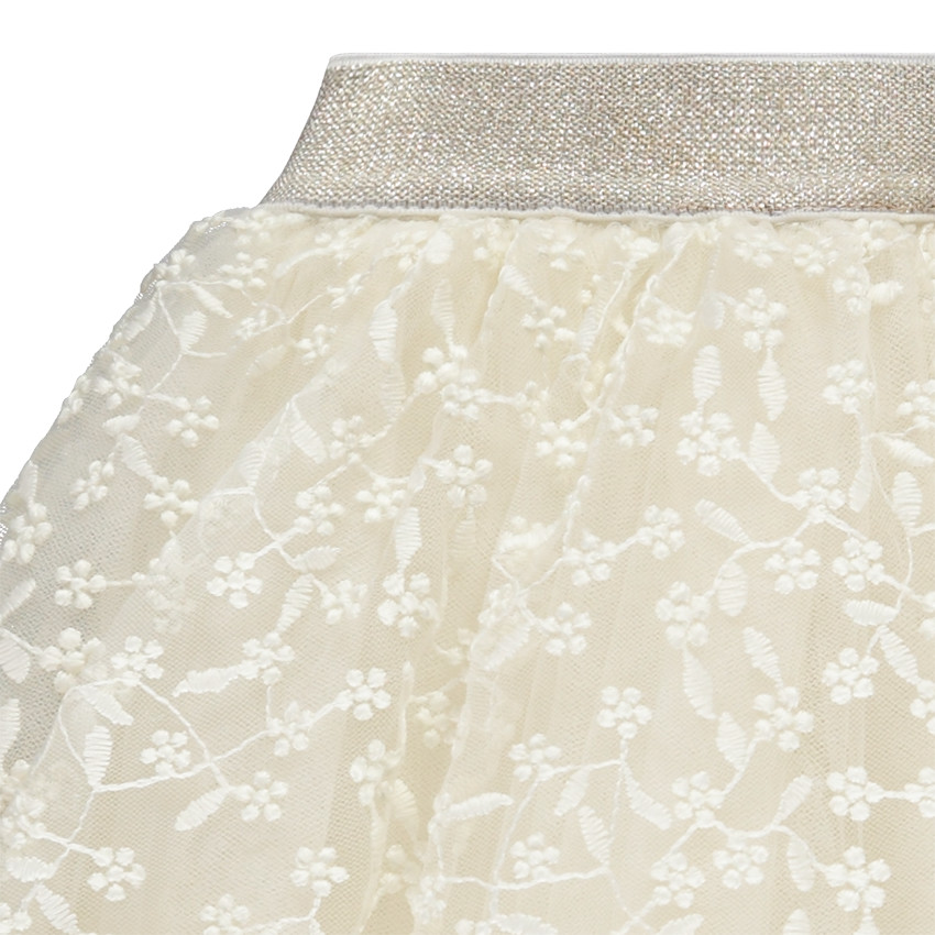 Φούστα κοντή από τούλι με κέντημα και πλεκτή μέση για κορίτσι 