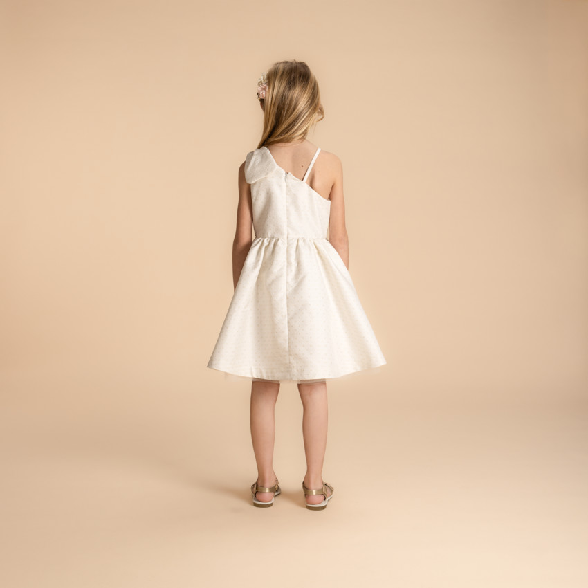 Αμάνικο φόρεμα με φιόγκο σε jacquard για κορίτσι 