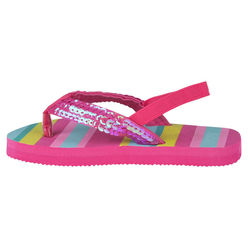 Tongs avec bride élastiquée sequins et rayures multicolores 