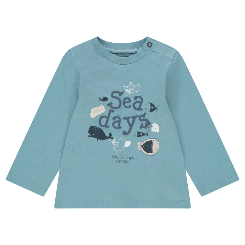 Μακρυμάνικη ζέρσεϊ μπλούζα με ανάγλυφο μήνυμα 