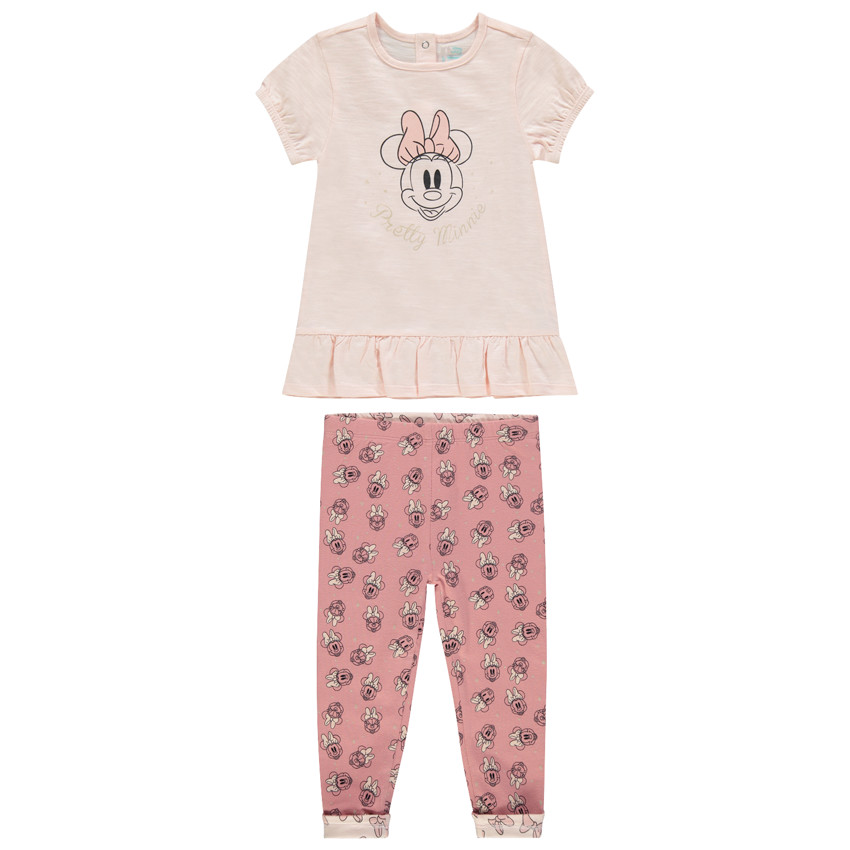 Ensemble avec tunique manches courtes print Minnie Disney et legging imprimé all-over 