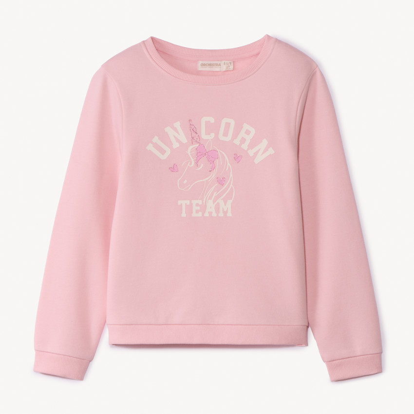 Φούτερ molleton μονόχρωμο με φαντεζί σχέδιο και glitter για κορίτσι 