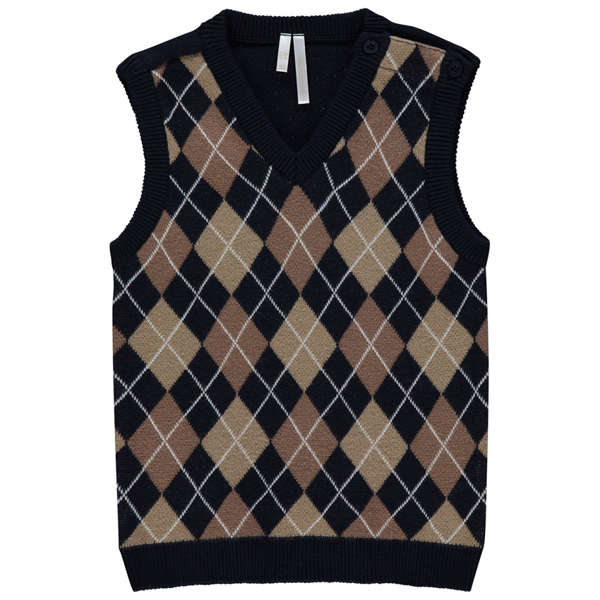 Pull sans manches à losanges en jacquard 