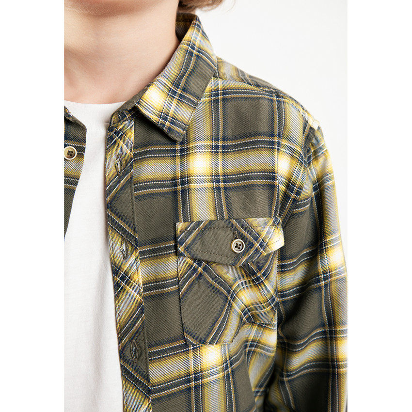 Μακρυμάνικο πουκάμισο με καρό σε αντίθεση και τσέπη 