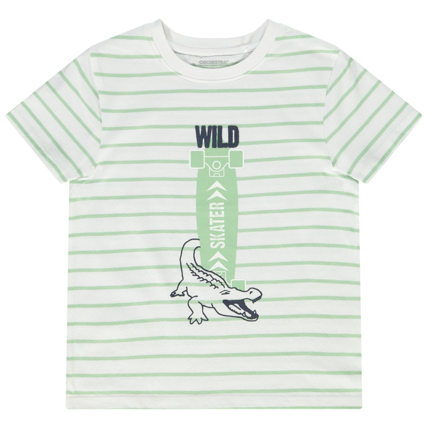 Κοντομάνικο μπλουζάκι ριγέ με φαντεζί σχέδιο για αγόρι 