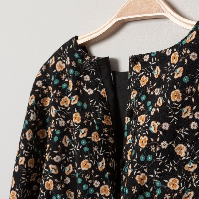 Robe manches longues imprimée fleurs all-over.  