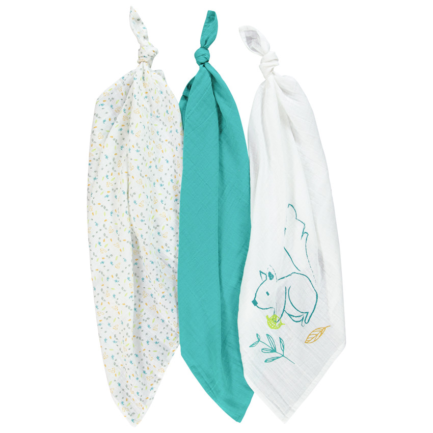 Lot de 3 langes en gaze de coton garçon  Additional Lot de 3 langes en gaze de coton garçon