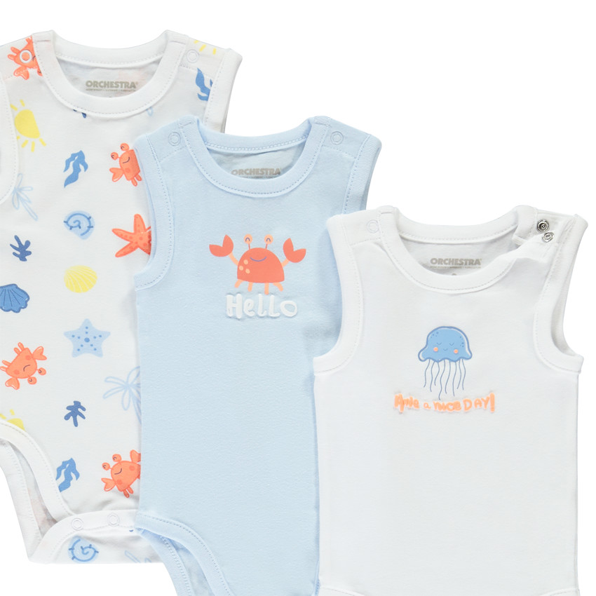 Σετ 5 bodies αμάνικα με σχέδιο ωκεανός για bebe αγόρι 