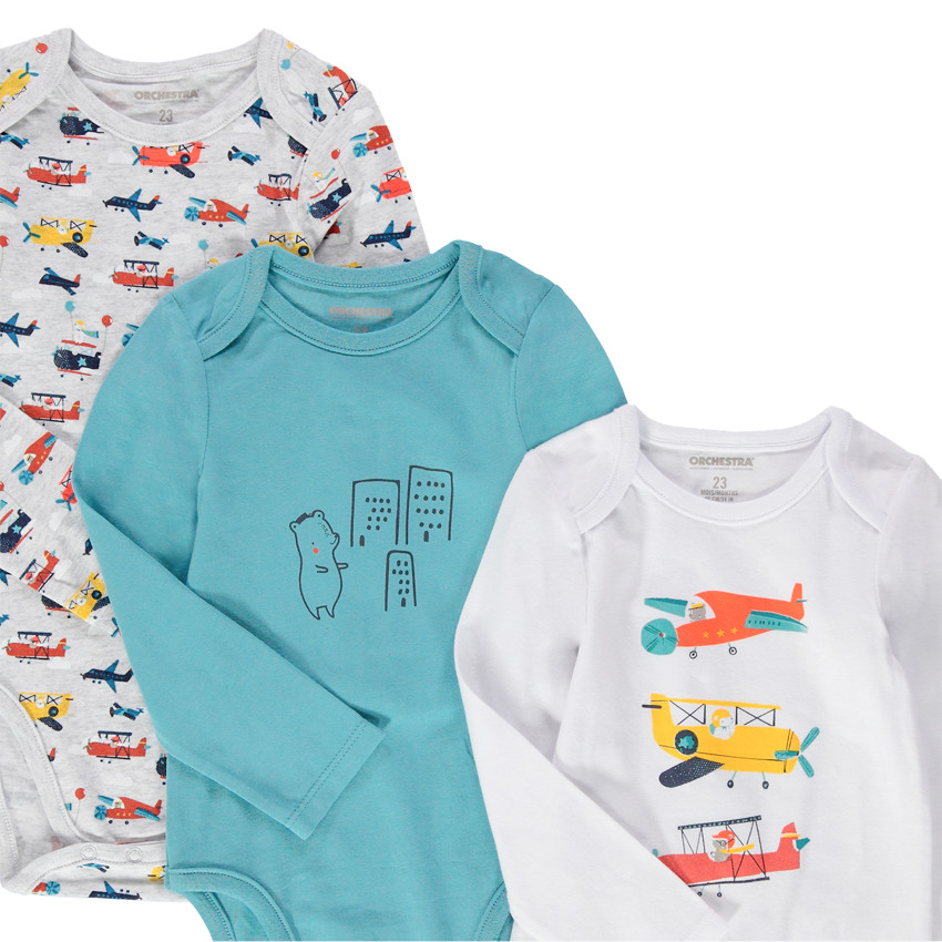 Σετ 7 μακρυμάνικα κορμάκια ζέρσεϊ με τυπωμένα χρωματιστά μοτίβα 