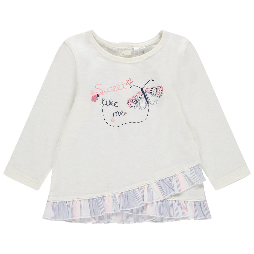 Μακρυμάνικη μπλούζα με πέτα με βολάν και τυπωμένη πεταλούδα 