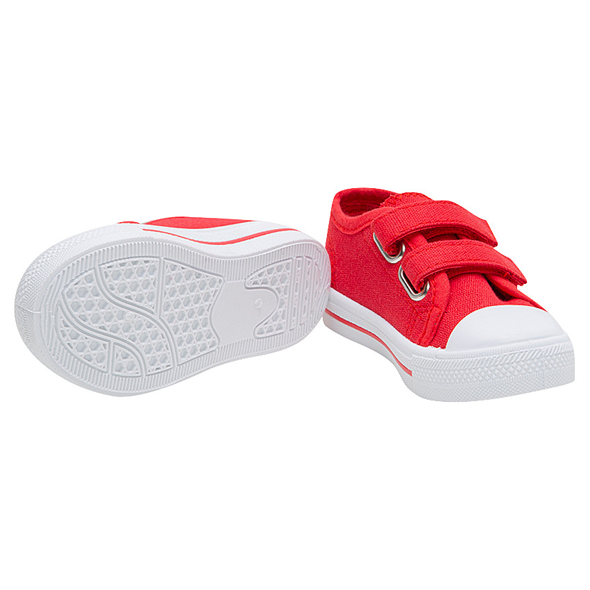 Χαμηλά μονόχρωμα κόκκινα υφασμάτινα αθλητικά παπούτσια με αυτοκόλλητο  velcro, σε νούμερο 24 έως 27