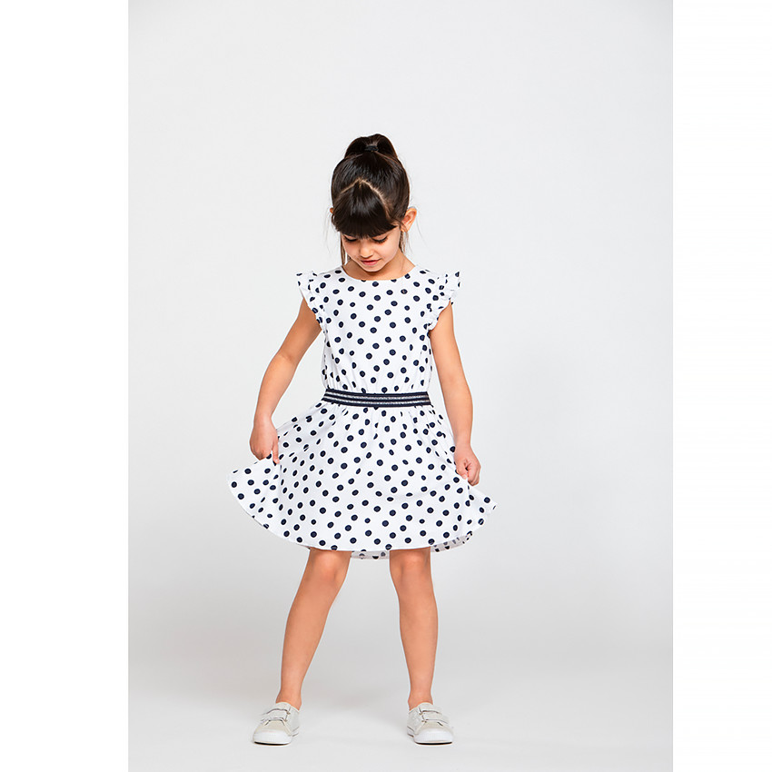 Robe manches courtes volantées imprimé pois pour fille 