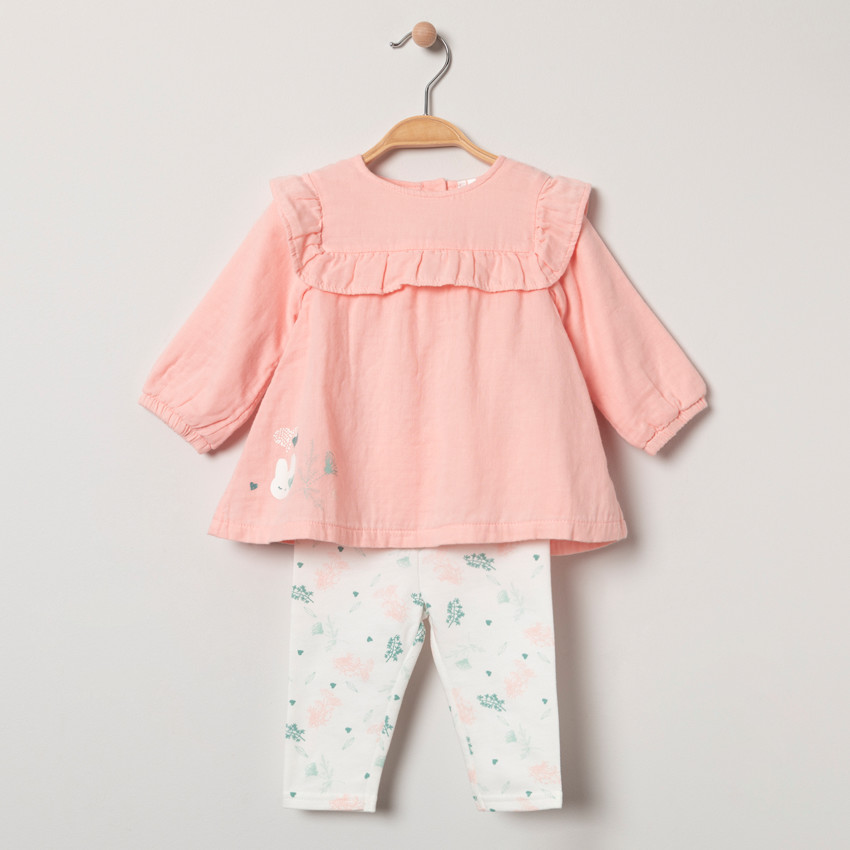 Ensemble tunique rose et legging imprimé 