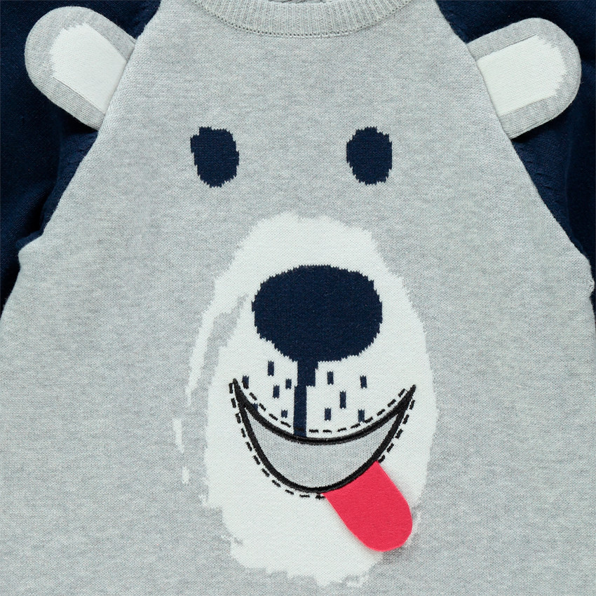 Pull en tricot bicolore motif ourson à détails en relief 