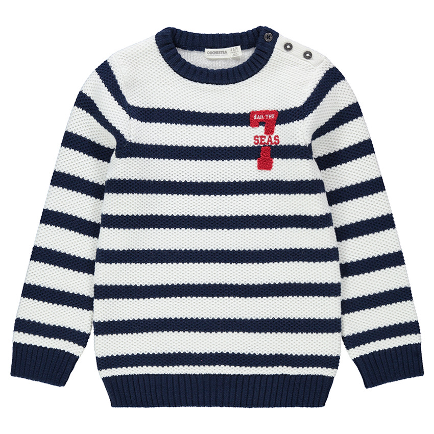 Πλεκτό πουλόβερο σε στιλ μαρινιέρας με μπουκλέ αριθμό  Additional Πλεκτό πουλόβερο σε στιλ μαρινιέρας με μπουκλέ αριθμό