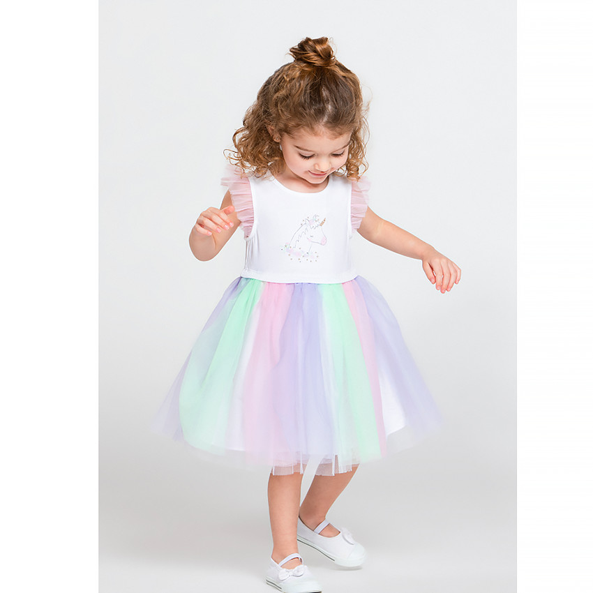 Robe manches volantées et tulle pour bébé fille 