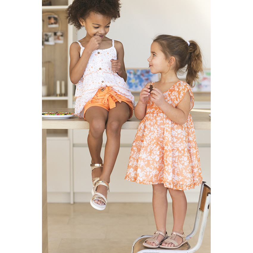 Robe à bretelles asymétriques imprimé fleuri pour fille Main Robe à bretelles asymétriques imprimé fleuri pour fille