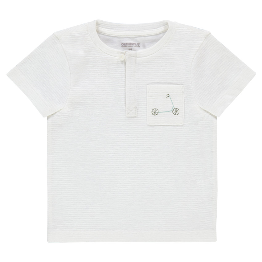 Κοντομάνικη μπλούζα με ριγέ όψη και πλακέ τσέπη 