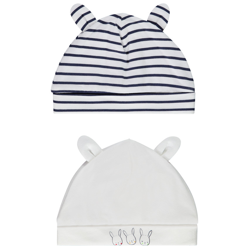 Σετ από 2 πλεκτά σκουφάκια με 3D αυτιά για μωρό 