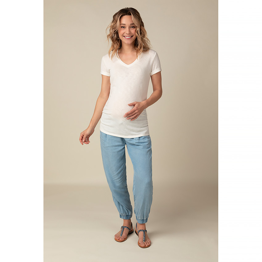 Pantalon fluide noué effet jean de grossesse 