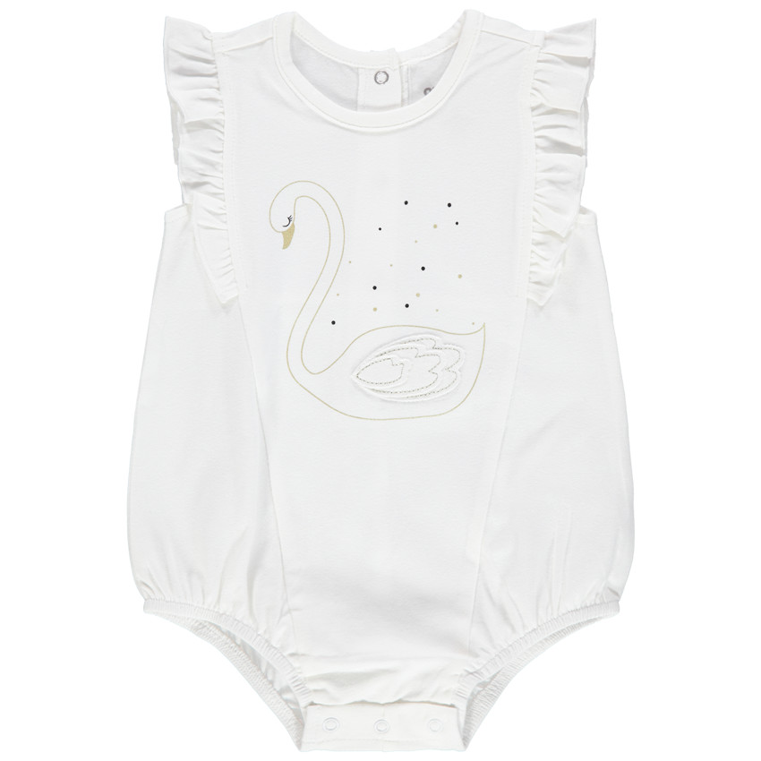 Combi με βολάν από οργανικό βαμβάκι με τυπωμένο κύκνο  