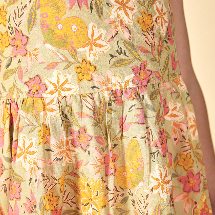 Φόρεμα με βολάν και τιράντες με floral σχέδιο για κορίτσι 