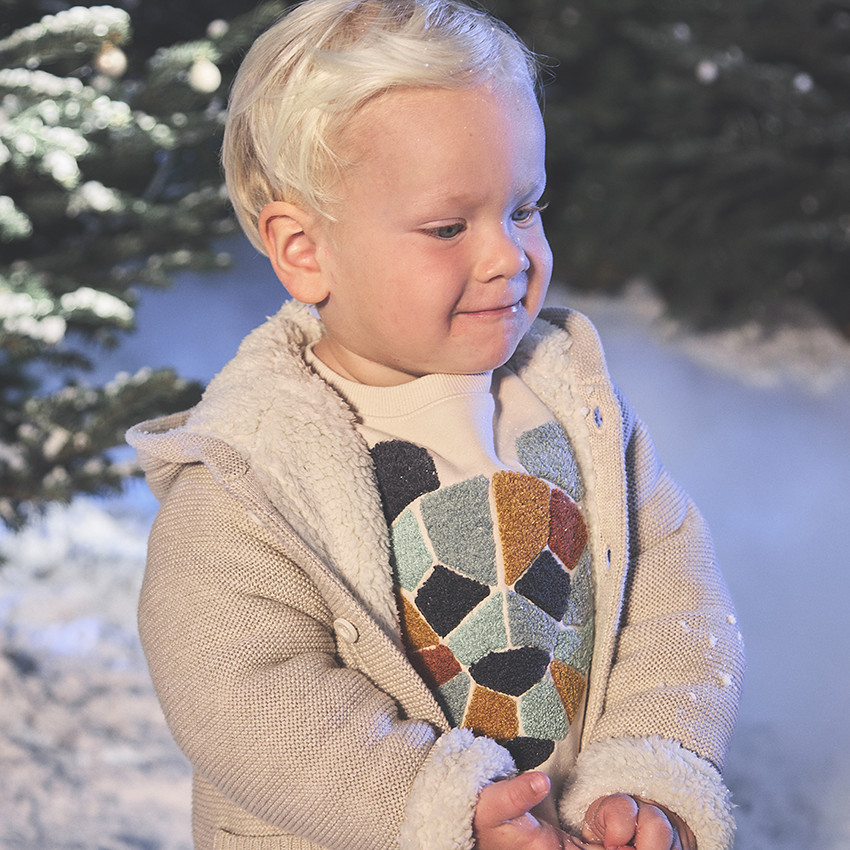 Ζακέτα πλεκτή με κουκούλα και επένδυση για μωρό αγόρι 