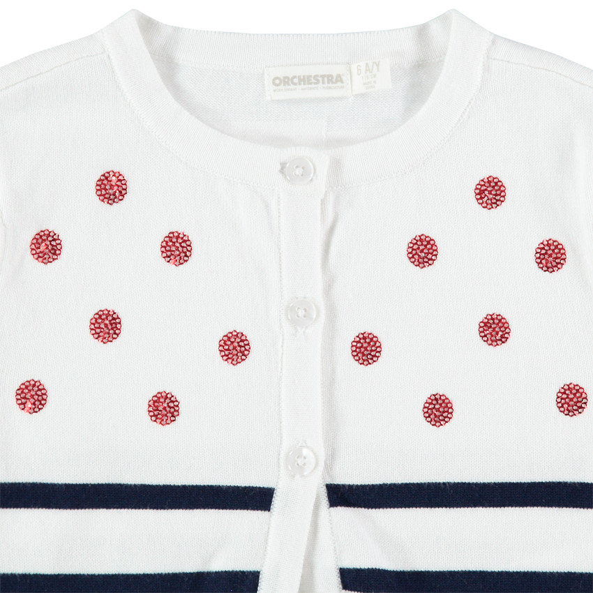 Ζακέτα πλεκτή ριγέ και πουά με παγιέτες. 