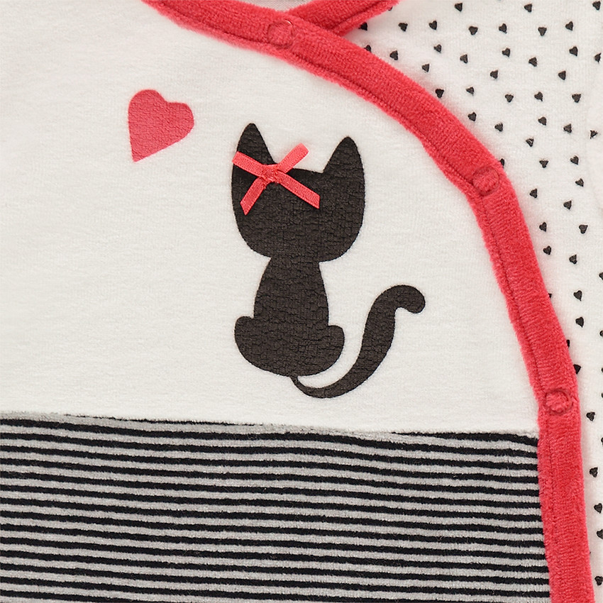 Φορμάκι ύπνου εμπριμέ βελουτέ με στάμπα γάτα και μικρό σατινέ φιόγκο 