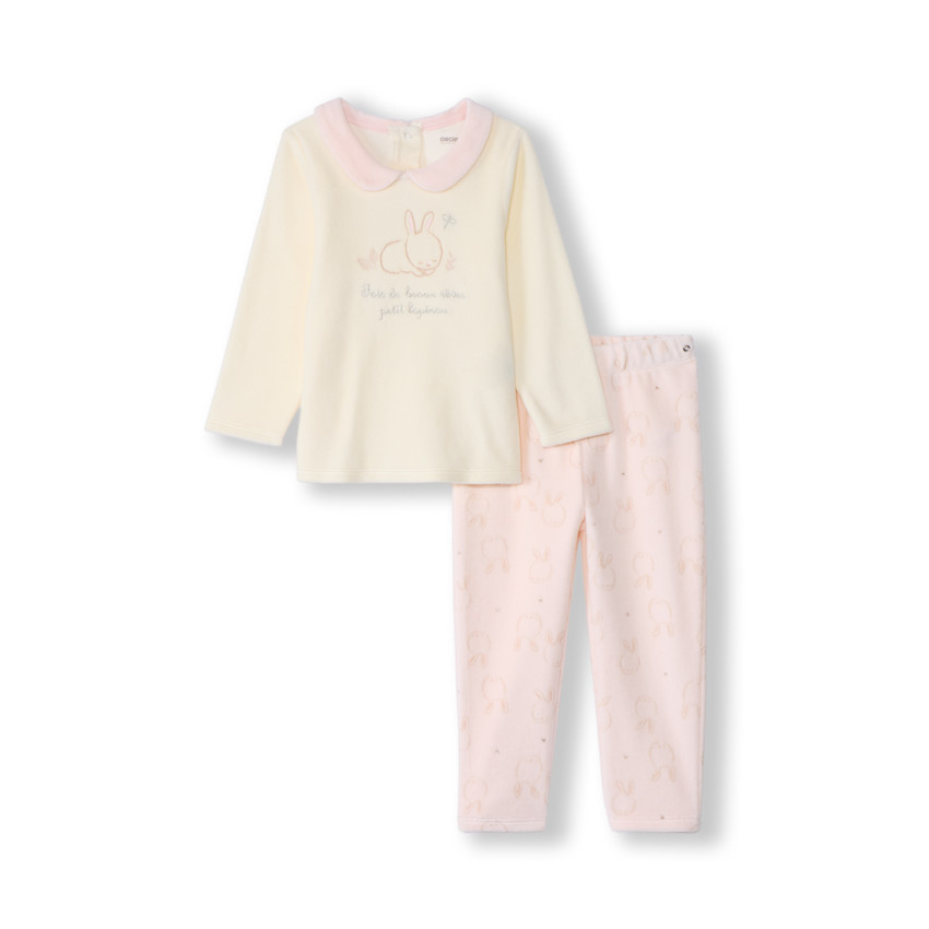Πιτζάμα 2 τμχ. βελουτέ με σχέδιο κουνελιού για κορίτσι με διαφορετικές λεπτομέρειες ανάλογα με την ηλικία 