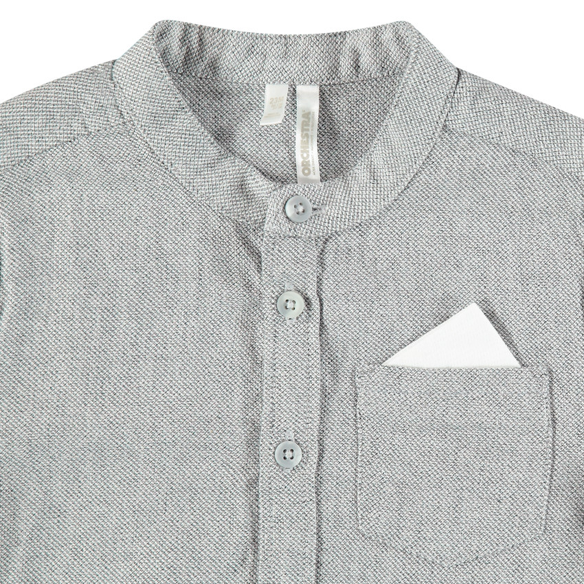 Chemise manches longues en maille chinée col mao et poche  Additional Chemise manches longues en maille chinée col mao et poche