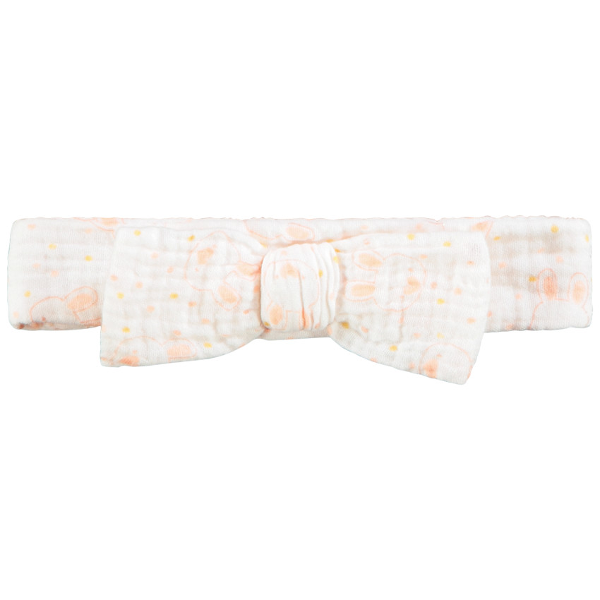 Bandeau nœud en double gaze imprimé lapins pour bébé fille 