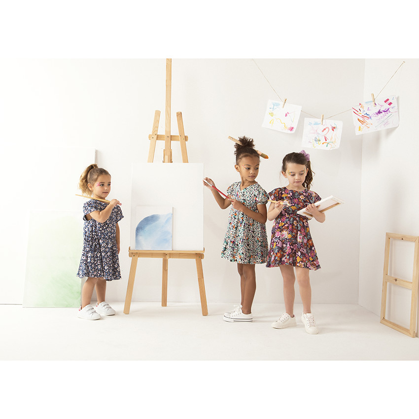 Φόρεμα κοντομάνικο με σχέδιο fleuri για κορίτσι 