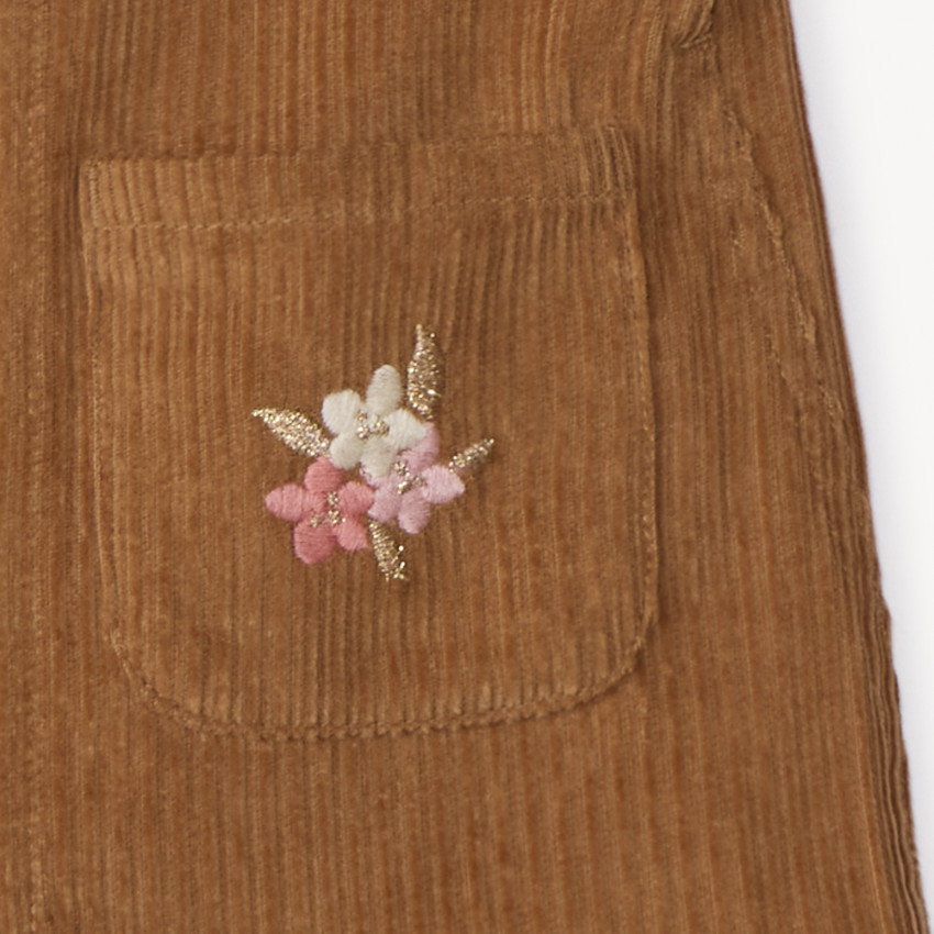 Salopette courte brodées en velours côtelé pour bébé fille 